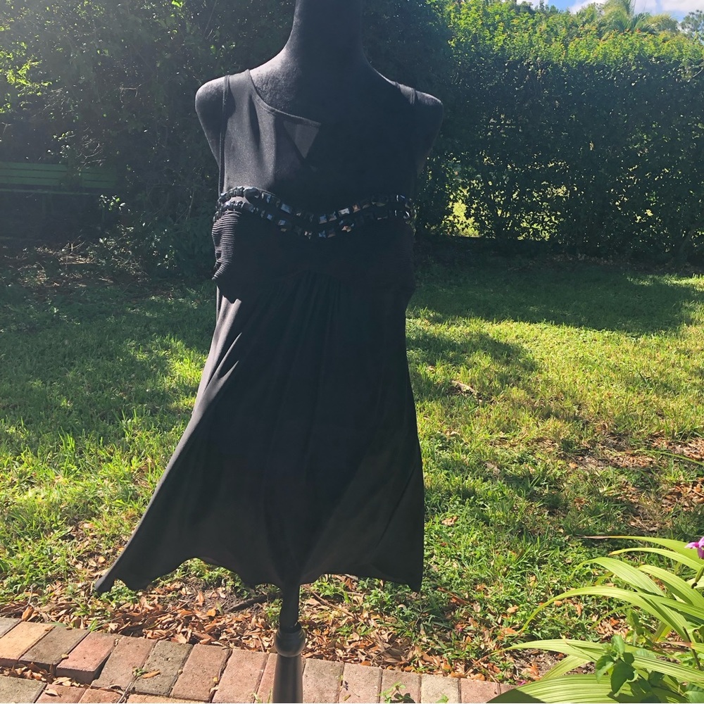 Black Evening Dress embellished with imitation stones